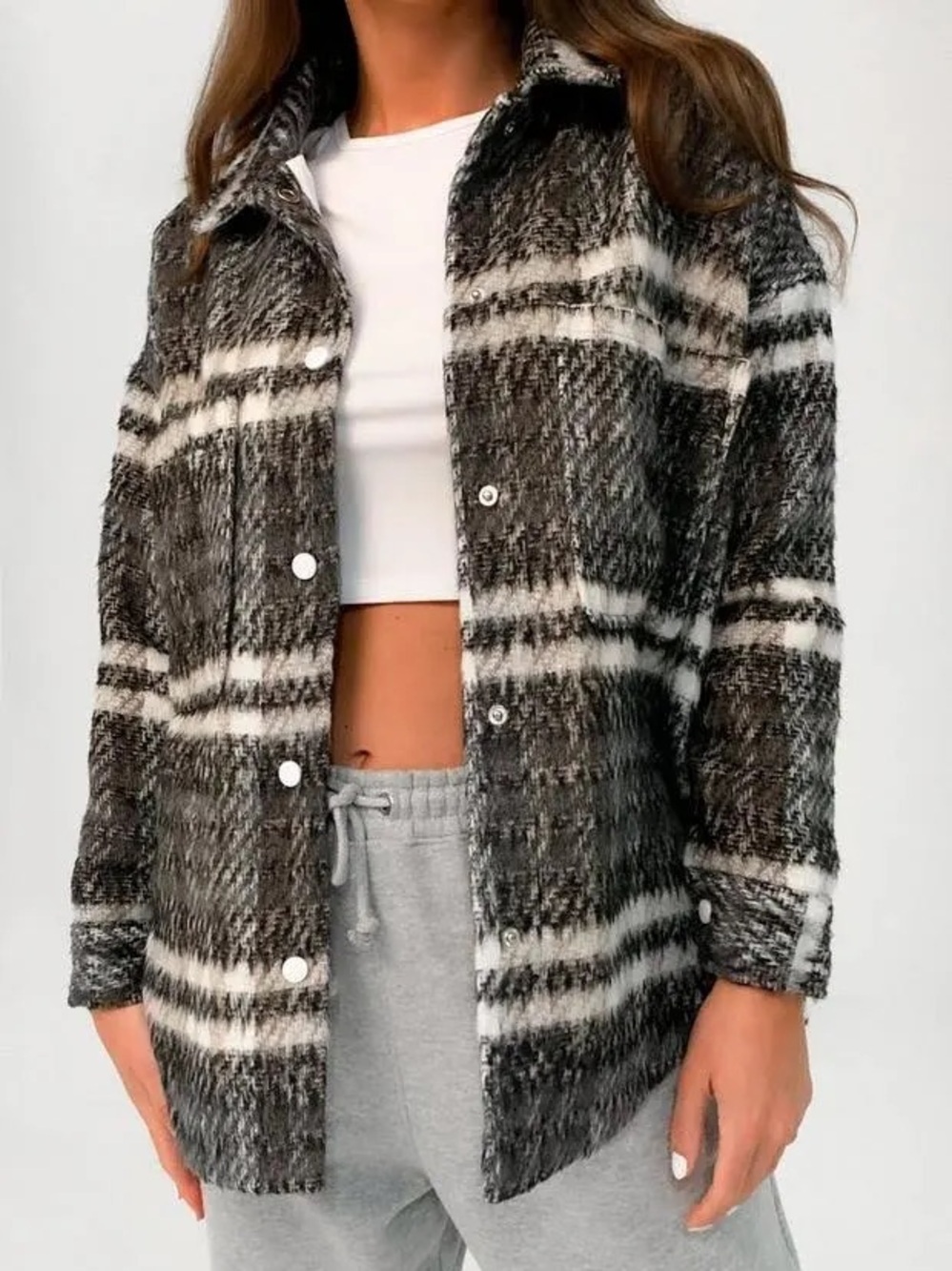 Missguided Brown Plaid Brushed Shacket